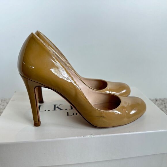 LK Bennett US 6 EU36 Shilo Taupe Patent Leather Round Toe Pumps Classic Designer - Picture 5 of 8